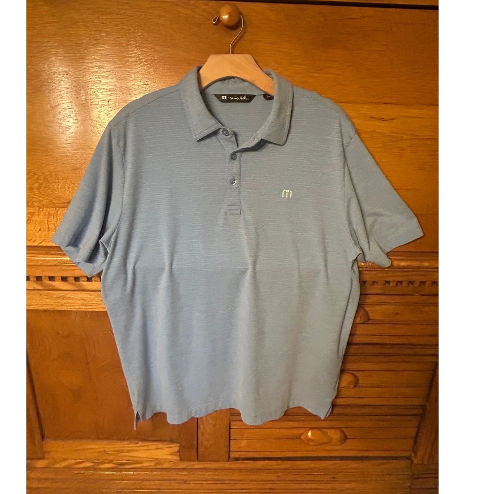 Travis Mathew Athleisure Blue Heathered Slub Short Sleeve Golf Polo Shirt Tennis